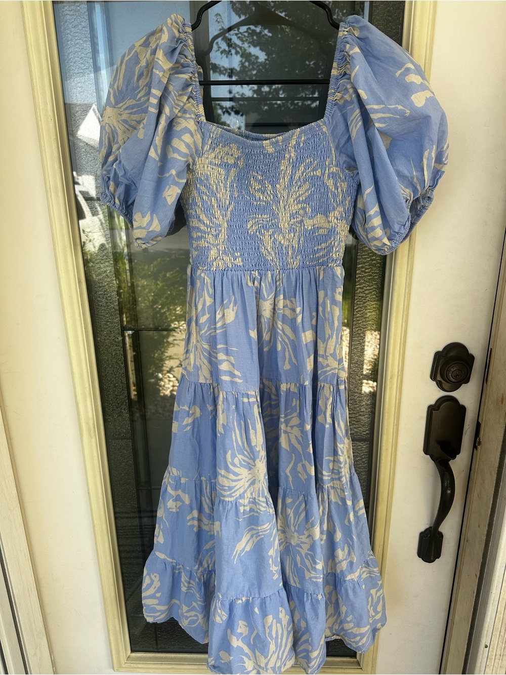 Pinch Blue Puff-Sleeve Floral Midi Dress